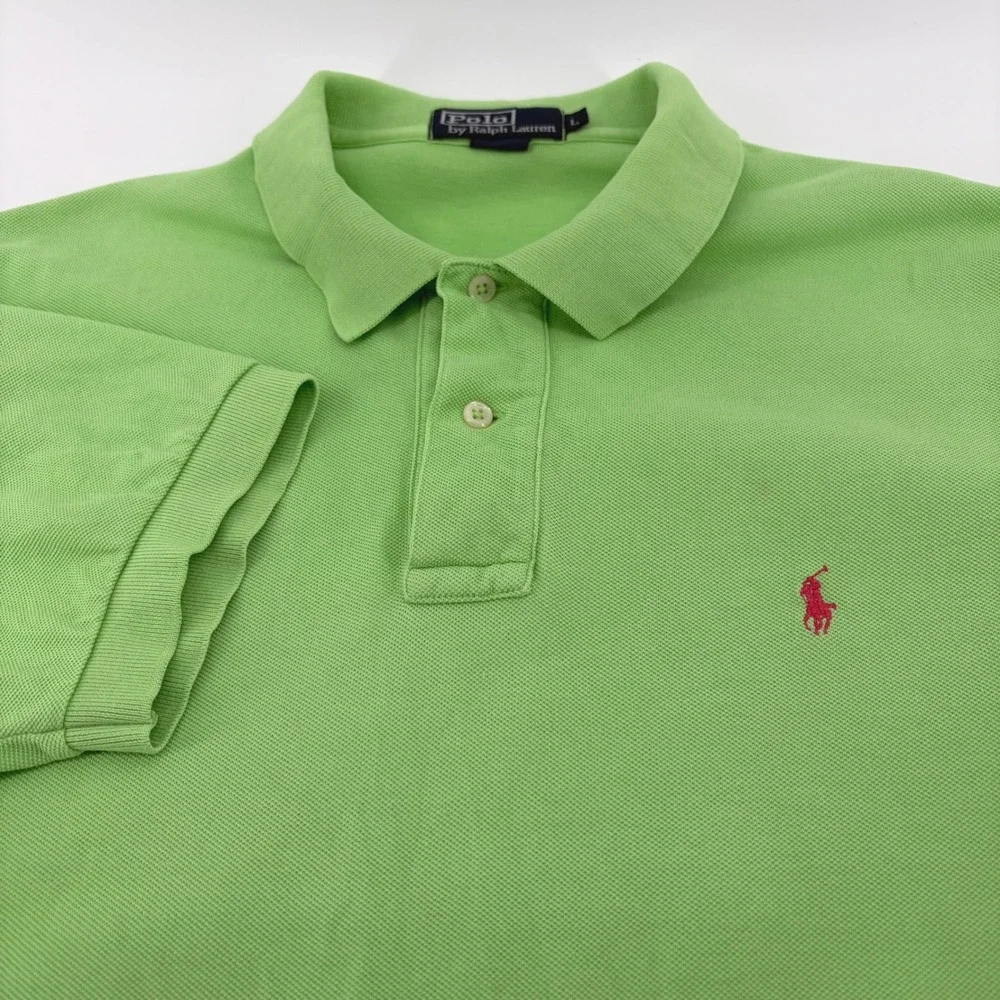 Polo by Ralph Lauren Mens L Green Polo Shirt Red Pony‎ Logo Cotton Casual